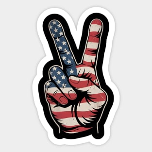 USA Flag Peace Sign Hand 4th of July Patriotic Sticker
